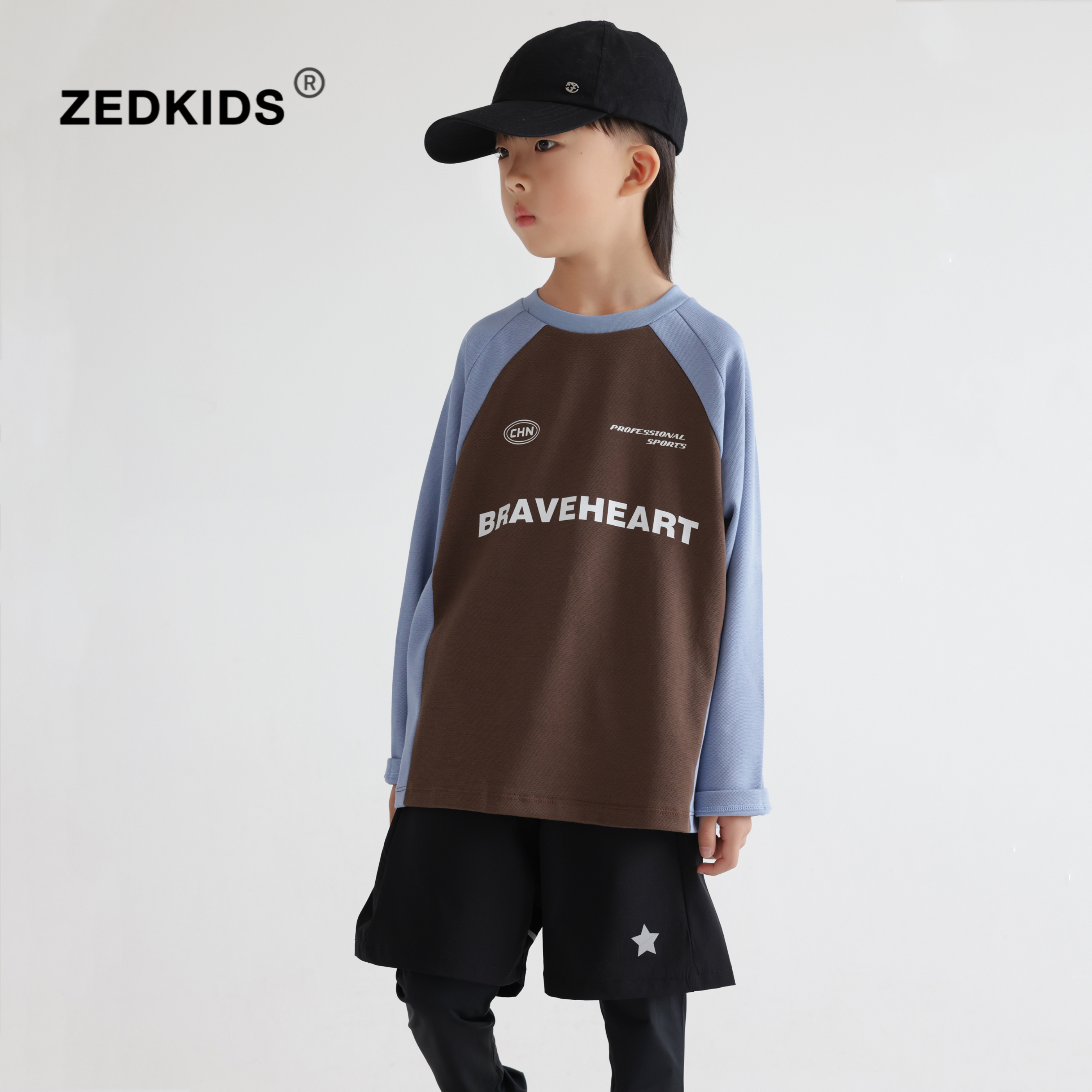 男童机能风长袖T恤2024秋季新潮酷男宝宝美式运动风球服t恤打底衫