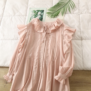 甜美减龄宽松棉麻衬衫 新款 裙子 洋气设计感荷叶边连衣裙女秋季 韩版