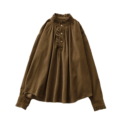 宽松甜美三粒扣长袖木耳边装饰