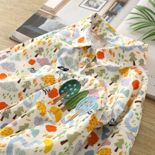 森系甜美可爱小树印花纯棉衬衫 宝领减龄衬衣 女秋新韩系口袋刺绣元