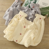 2025春季 减龄温柔风爱心扣衬衣 女长袖 新款 甜美少女风木耳花边衬衫