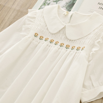 宽松森女一粒扣短袖刺绣绣花