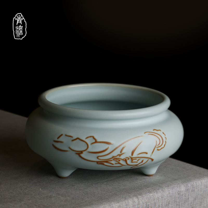 青澹汝窑香炉摆件景德镇手工陶瓷