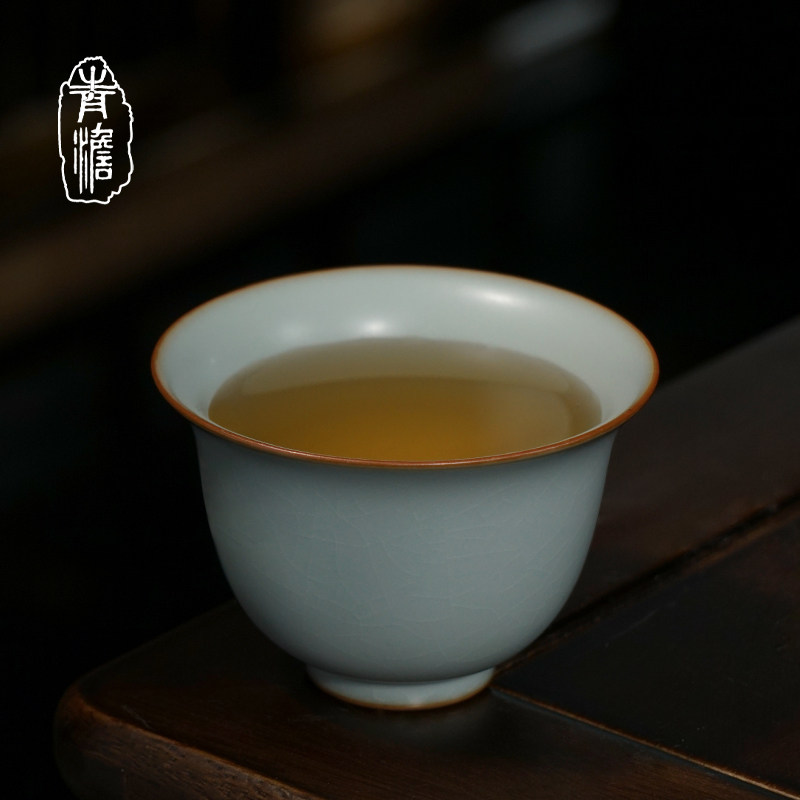 汝窑主人杯单杯手工茶碗大号景德镇品茗杯陶瓷茶杯开片可养冰裂釉