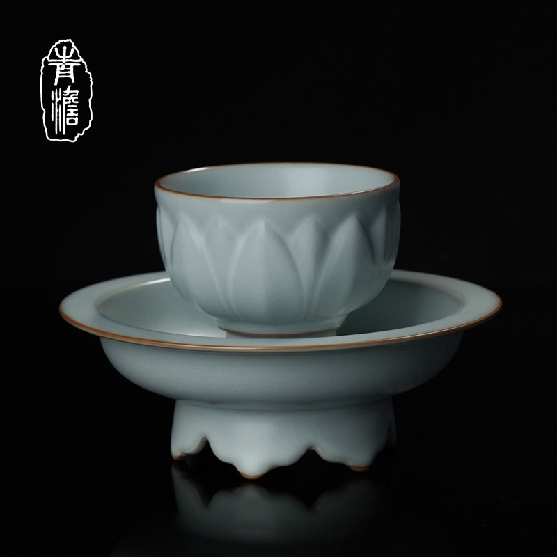 手工汝窑主人杯单杯青澹陶瓷