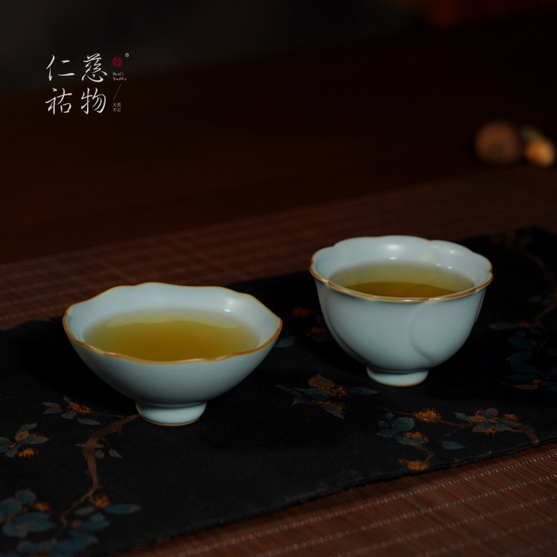 汝窑主人杯单杯陶瓷茶杯复古风汝瓷天青色茶盏品茗杯雪隐水云对杯