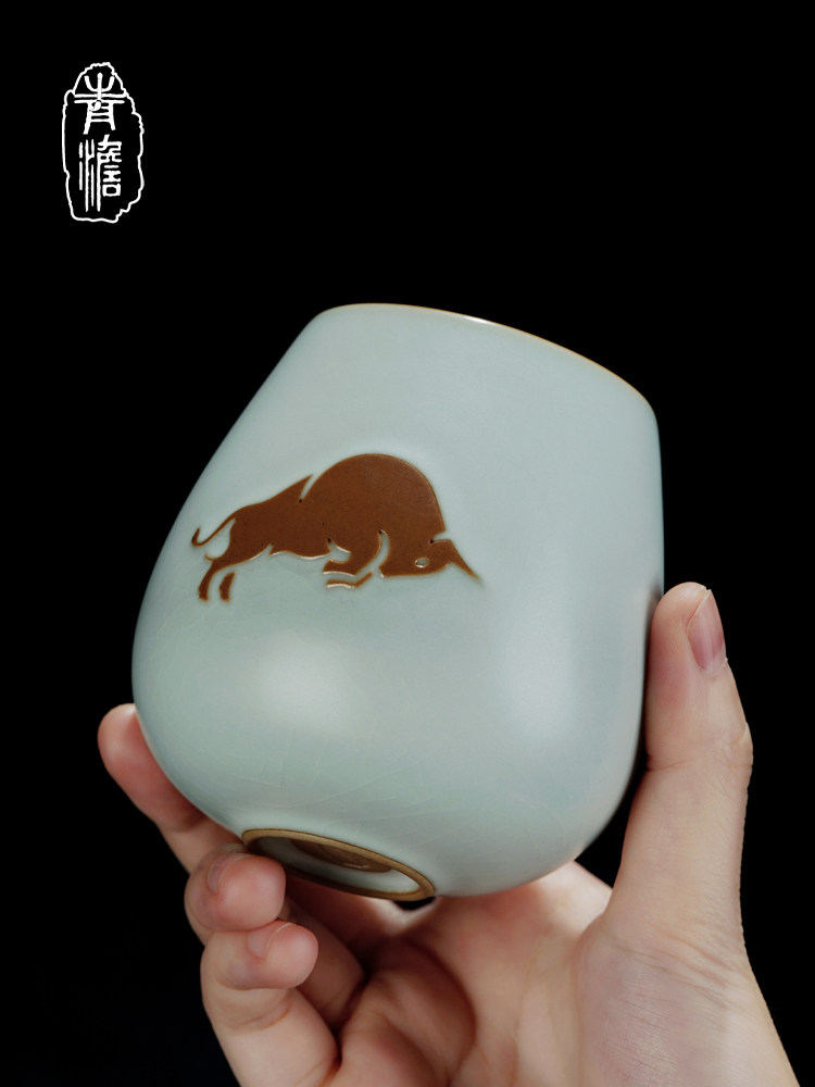 青湾汝窑大师杯单杯陶瓷景德镇茶杯个人大容量茶杯中国青瓷