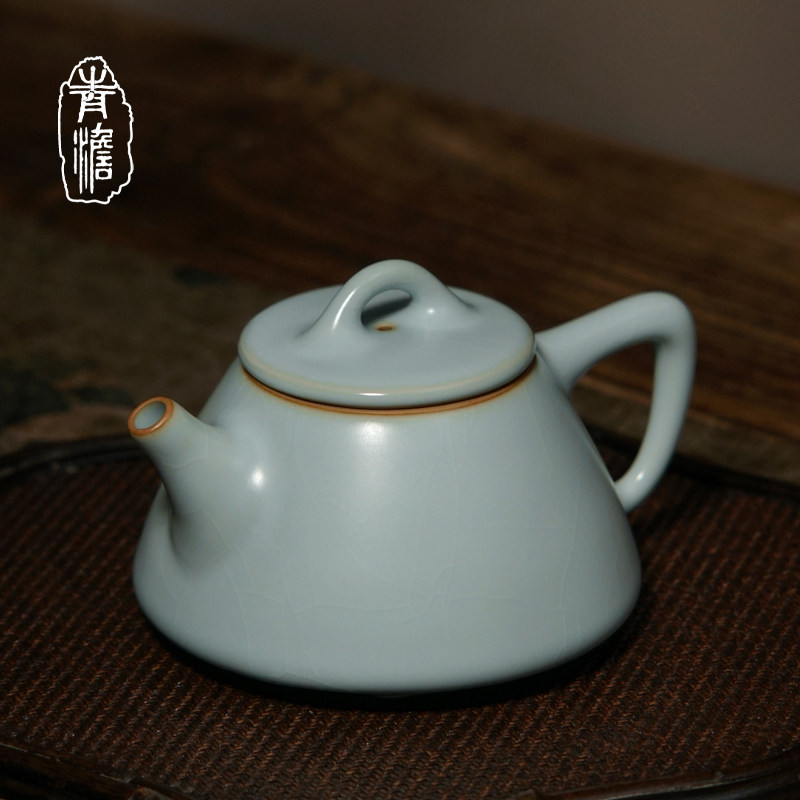 汝窑石瓢壶景德镇泡茶茶壶单壶陶瓷天青色小号仿古手工青瓷礼盒装