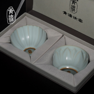 汝窑主人杯送礼景德镇茶杯茶具长辈客户生日礼品瓷器溪与菊对杯