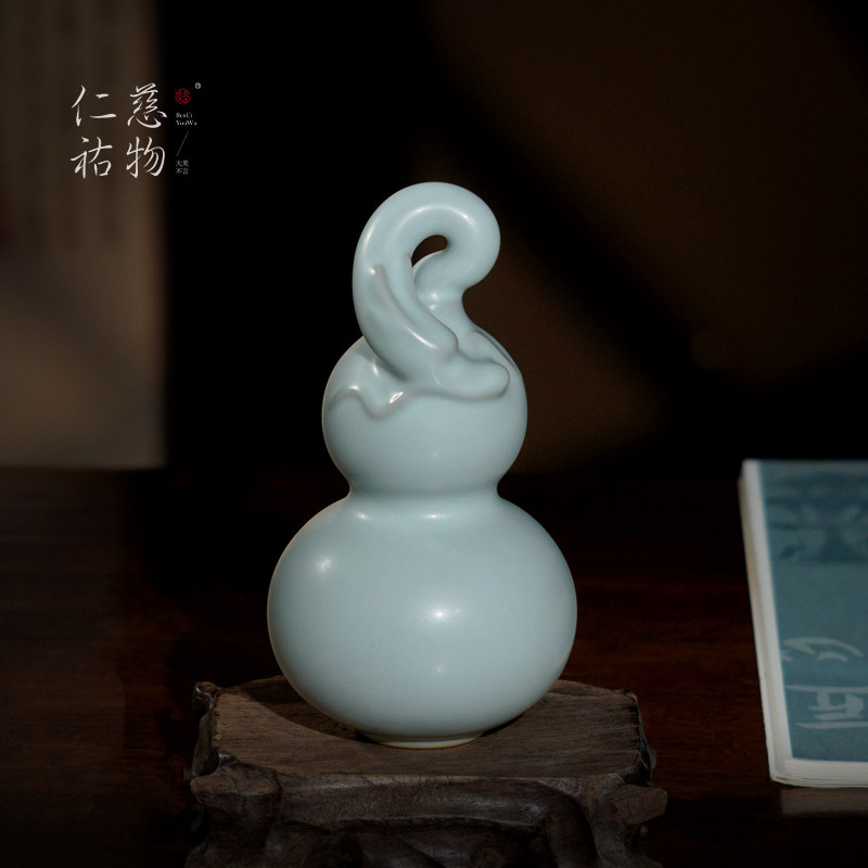 汝窑游龙葫芦摆件书柜装饰品