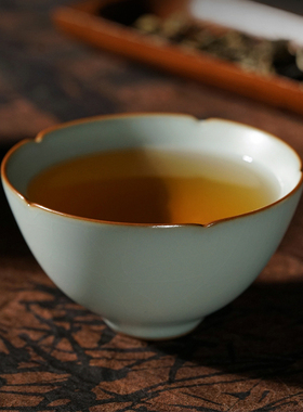 古月杯手工汝窑主人茶杯单杯品茗杯开片可养景德镇陶瓷青澹窑汝瓷