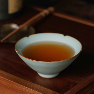 汝窑斗笠杯薄胎青瓷功夫茶主人杯单杯手工陶瓷景德镇汝瓷茶具开片