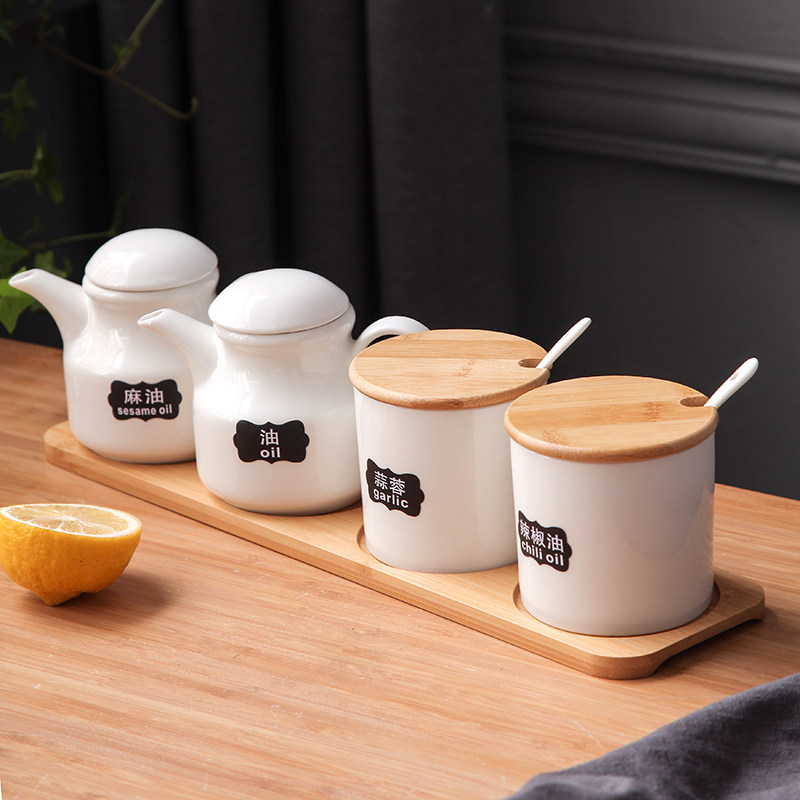 套4调料盒组合厨房家用北欧调料罐子玻璃调味罐陶瓷盐罐调味瓶罐