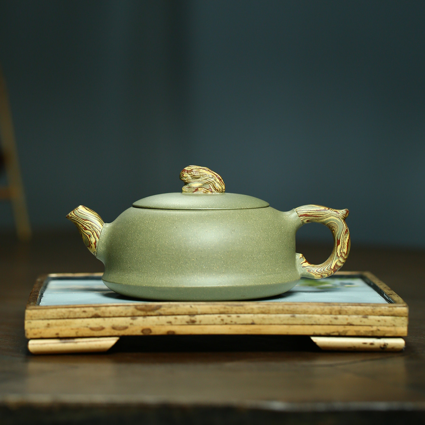 宜兴紫砂茶壶纯全手工豆青砂绞泥狮球柱础壶功夫茶具家用小泡茶壶