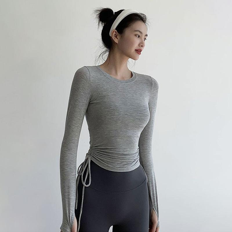 专业训练普拉提瑜伽健身衣春秋装户外晨跑透气速干运动T恤上衣女