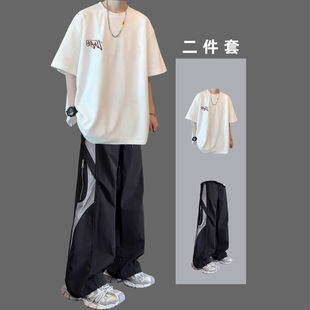短袖套装男2026夏季新款宽松bf机能风休闲运动裤青少年潮流两件套