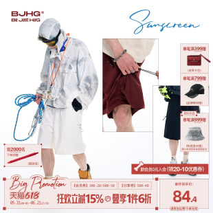 BJHG不计后果美式运动短裤男款夏季潮宽松休闲沙滩裤白色五分裤女