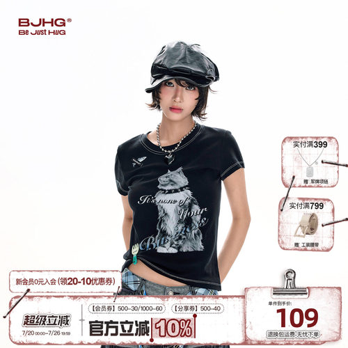 BJHG猫咪短袖T恤女夏季新款上衣