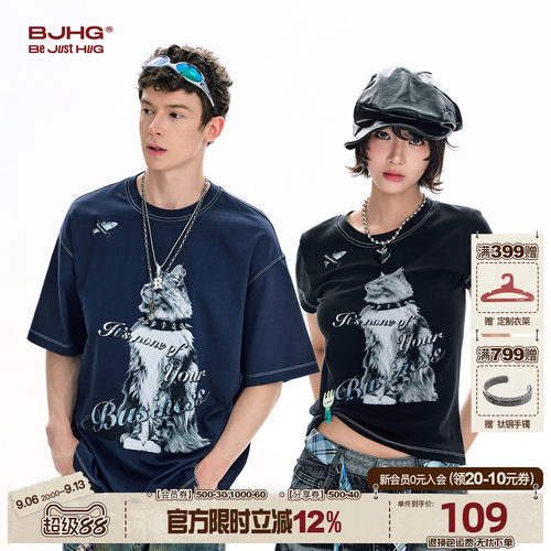 BJHG猫咪印花凉感短袖夏季情侣装
