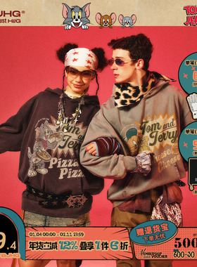 BJHG不计后果猫和老鼠联名连帽卫衣男冬季潮牌美式复古帽衫上衣女