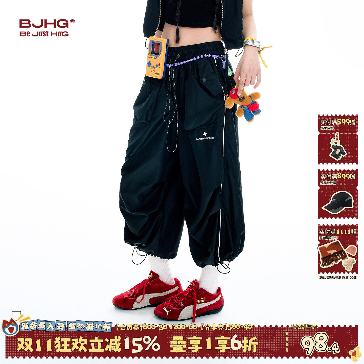 BJHG不计后果工装七分裤女夏季美式轻薄宽松运动休闲伞兵裤子短裤