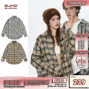 格子衬衫 水洗复古国风慵懒衬衣女款 男款 冬季 长袖 BJHG不计后果美式