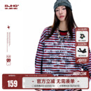 条纹长袖 情侣装 BJHG美式 男T恤秋 潮牌复古薄款 圆领卫衣宽松打底衫