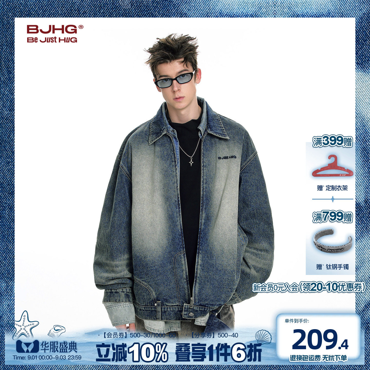 BJHG牛仔外套男春季美式复古夹克图片