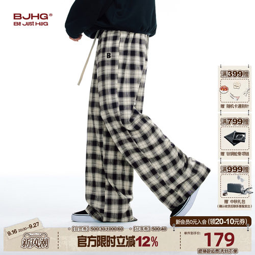 BJHG格子裤男秋季直筒休闲长裤女