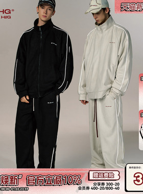 BJHG不计后果运动套装男秋冬hiphop街舞服休闲外套夹克麂皮绒裤子