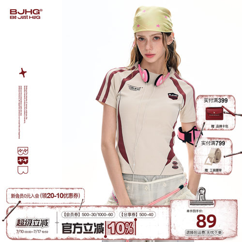 BJHG赛车风短袖T恤女款美式运动