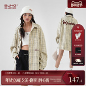 冬潮美式 BJHG不计后果格子衬衫 休闲夹克男款 复古宽松小香风外套女