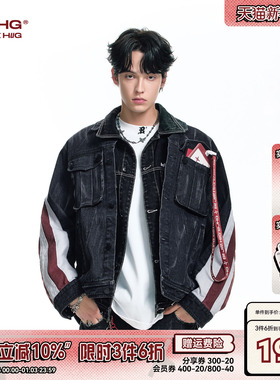 BJHG不计后果飞行夹克男秋冬2025新款潮美式复古水洗黑色牛仔外套