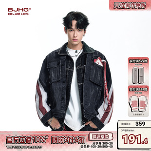 BJHG不计后果飞行夹克男秋冬2025新款 复古水洗黑色牛仔外套 潮美式