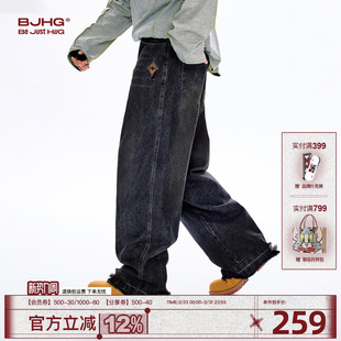女 春12盎司水洗宽松直筒休闲裤 BJHG不计后果猫须复古牛仔裤 子男款