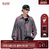 男款 冬季 潮牌美式 BJHG不计后果复古衬衫 水洗做旧休闲宽松长袖 外套