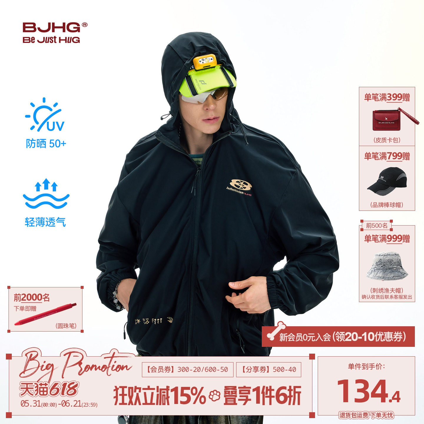 BJHG不计后果防晒衣男款夏薄款透气防紫外线运动户外防晒服外套女