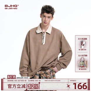 潮简约休闲长袖 冬季 上衣女 T恤男生新款 BJHG不计后果麂皮绒POLO领