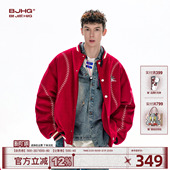 BJHG不计后果新年红夹棉棒球棉服男款 运动棉衣圣诞节外套女 冬美式