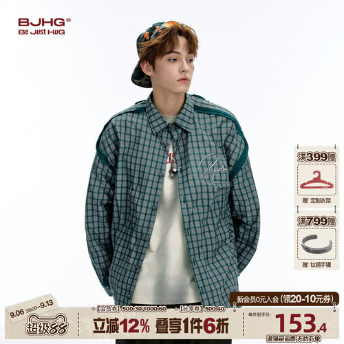 BJHG美式格子衬衫外套男秋季新款