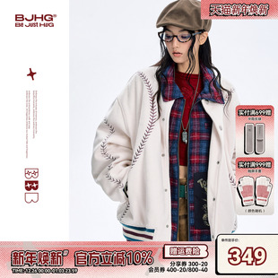 BJHG不计后果棒球服加厚外套棉服男冬美式 运动棉衣宽松毛呢棉袄女