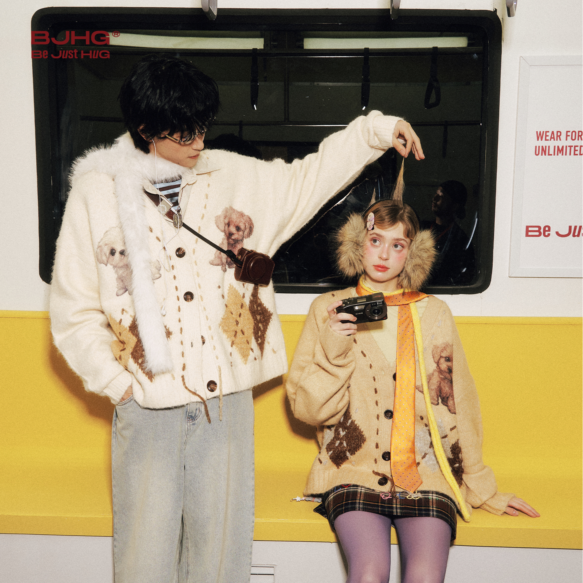 BJHG小狗情侣开衫针织衫羊毛毛衣