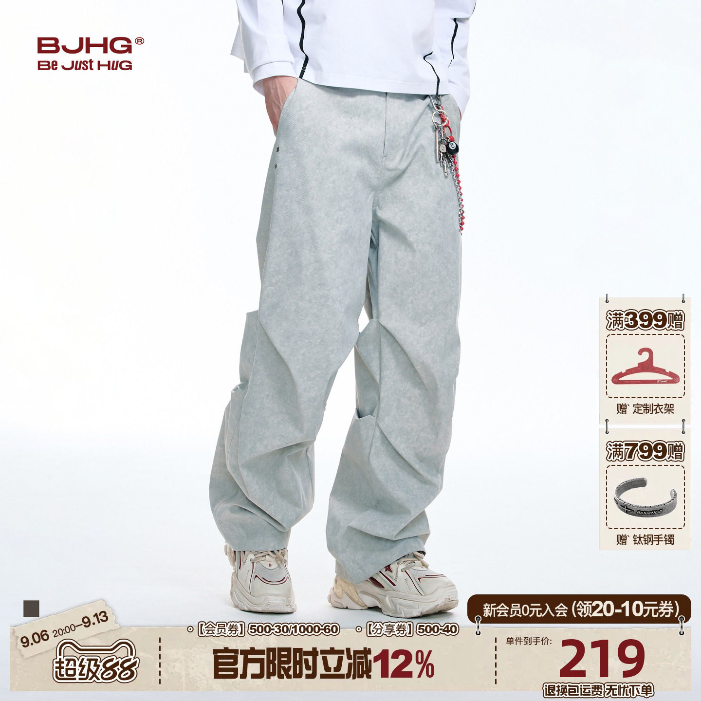 BJHGcleanfit复古伞兵牛仔裤子图片