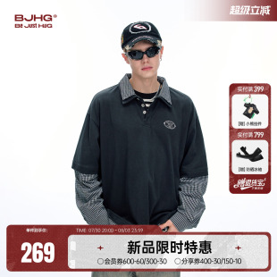 polo衫 秋2025新款 BJHG不计后果美式 男款 女 双领假两件休闲衬衫 长袖