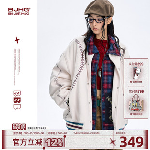 BJHG不计后果棒球服加厚外套棉服男冬美式 运动棉衣宽松毛呢棉袄女