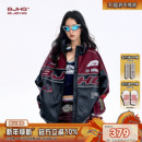 冬荔枝纹赛车夹克女 新款 BJHG不计后果红色美式 机车服皮衣外套男款