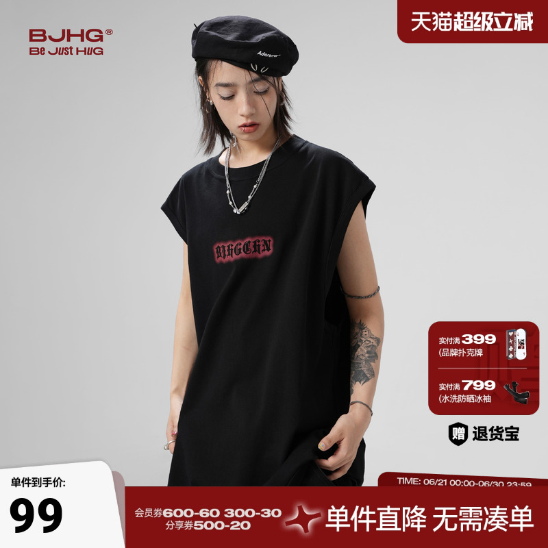 BJHG不计后果 美式针织无袖背心男女T恤夏季潮牌宽松运动情侣坎肩