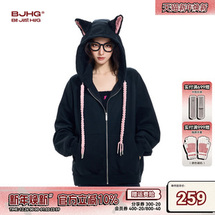 外套女 潮牌加厚加绒猫耳朵开衫 BJHG不计后果德文连帽卫衣男款 冬季