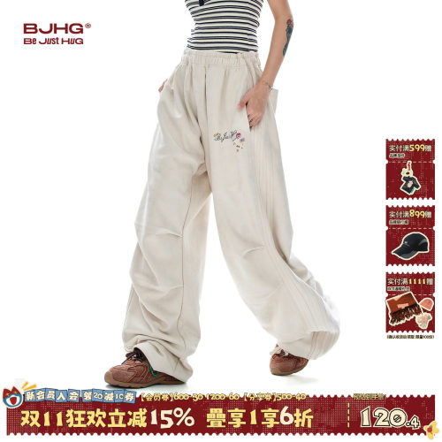 BJHG休闲裤子秋季仿麂皮绒伞兵裤