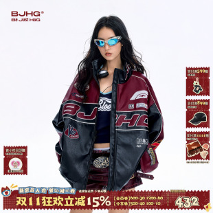 美式 BJHG不计后果宋雨琦同款 秋复古赛车夹克女 机车服皮衣外套男款